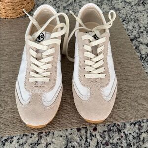 Tory Burch White and Tan Retro Sneakers